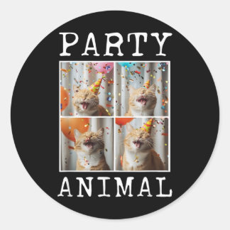 猫好きアニマルをテーマにしたハッピーキャット誕生日 ラウンドシール