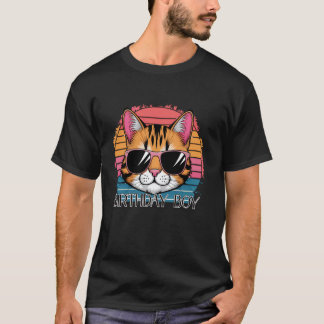 猫好きオレンジテビーサンセットサングラス Tシャツ