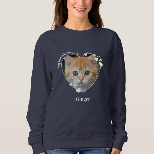 猫好きカスタムかわいいペット写真ハート スウェットシャツ (正面)