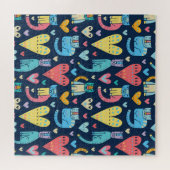 猫好きカラフル:ヴィンテージシームレス ジグソーパズル (横)