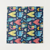 猫好きカラフル:ヴィンテージシームレス タペストリー (正面(横))