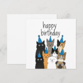 猫好きカード - 猫パーティー誕生日カード (正面/裏面)
