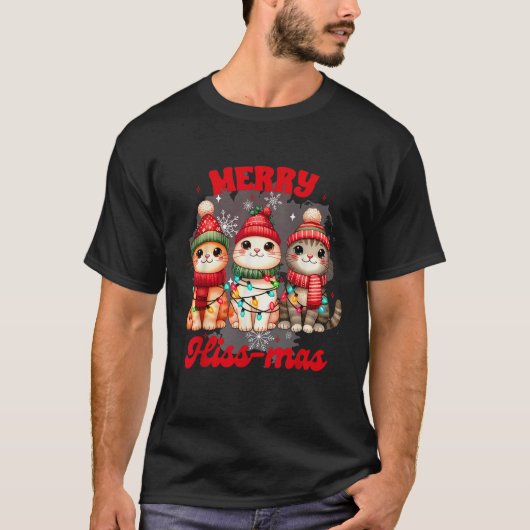 猫好きキャットマムメリークリスマスクリスマスメリーヒス Tシャツ (正面)