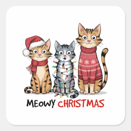 猫好きギフトマイクリスマス スクエアシール (正面)