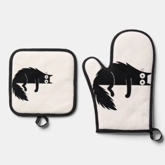 猫好きギフト/オーブンミット&ポットホルダーセット 鍋つかみ&鍋敷きセット