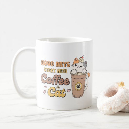 猫好きギフト、グッドデイ開始コーヒーと猫 コーヒーマグカップ (ドーナツ)