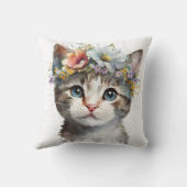 猫好きギフト – 水彩キャット（花つき） クッション (裏面)