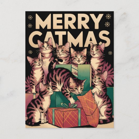 猫好きクリスマスおもしろいヴィンテージ ポストカード (正面)