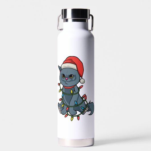 猫好きクリスマスギフト子猫クリスマスライトサンタ ウォーターボトル (正面)