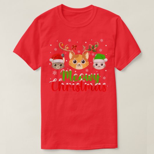 猫好きクリスマスライツトインデアサンタミオウィキャットシャール Tシャツ (デザイン正面)