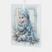 猫好きグレーキットンブルービクトリアンウェア ガラスオーナメント (正面左)