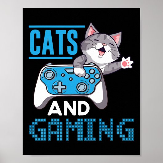 猫好きゲーマー向けの猫とゲームのビデオゲーム ポスター (正面)