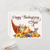 猫好きコルヌコピアサンクスギビングホリデーシーズン カード (正面/裏面インサイチュ)