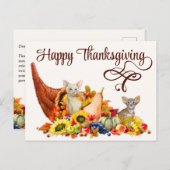 猫好きコルヌコピアサンクスギビングホリデーシーズン ポストカード (正面/裏面)