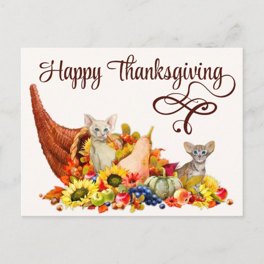 猫好きコルヌコピアサンクスギビングホリデーシーズン ポストカード (正面)