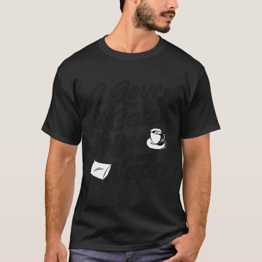 猫好きコーヒーと昼寝おもしろいトレンディー皮肉 Tシャツ (正面)