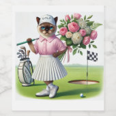 猫好きゴルファーのゴルフ誕生日パーティー ワインラベル (シングルラベル)