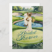 猫好きゴルファー用ゴルフブライダルシャワー 招待状 (正面/裏面)