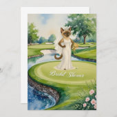 猫好きゴルファー用ゴルフブライダルシャワー 招待状 (正面/裏面)