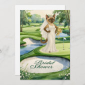 猫好きゴルファー用ゴルフブライダルシャワー 招待状 (正面/裏面)