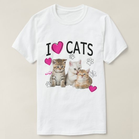 猫好きシャツ猫好きTee I love Kittens Tシャツ (デザイン正面)
