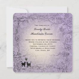 猫好きスクエアラベン華美ダーヴィンテージウエディング 招待状