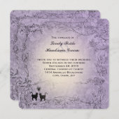 猫好きスクエアラベン華美ダーヴィンテージウエディング 招待状 (正面/裏面)