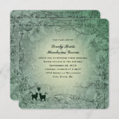 猫好きスクエア華美グリーンヴィンテージウェディング 招待状 (正面/裏面)