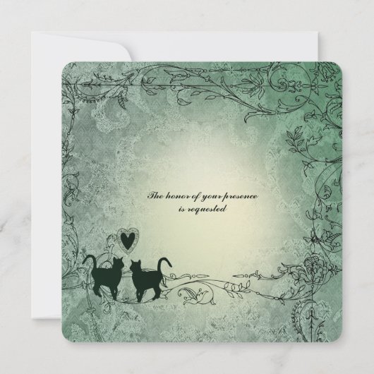 猫好きスクエア華美グリーンヴィンテージウェディング 招待状 (裏面)