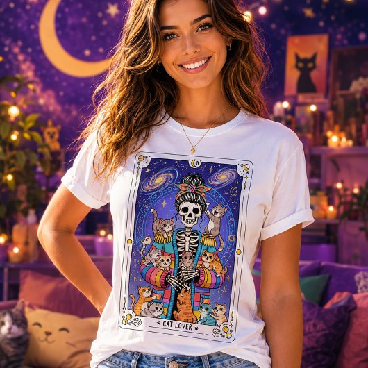 猫好きスケルトン コズミック タロット Tシャツ