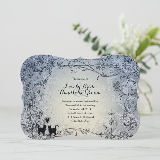 猫好きズブルービンテーファンシージウエディング招待状 招待状 (スタンド正面)