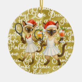 猫好きテニスプレーヤーのためのクリスマステニスデザイン セラミックオーナメント