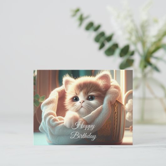猫好きハッピーバースデー – かわいい子猫 ポストカード (スタンド正面)