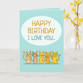 猫好きハッピーバースデー カード (黄色い花)