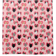 猫好きハートのシャワーカーテン – かわいい猫