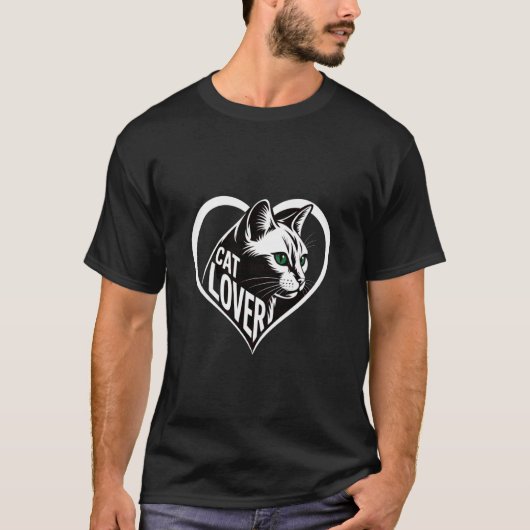 猫好きハートデザインかわいい猫ペットオーナー Tシャツ (正面)