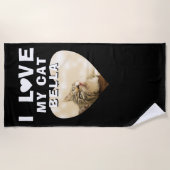 猫好きハート写真猫名ブラック ビーチタオル (正面)