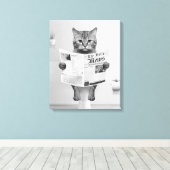 猫好きバスルーム壁画白黒猫 キャンバスプリント (インサイチュ (ウッドフロア))