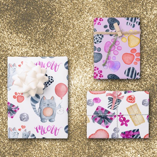猫好きパターン誕生日 ラッピングペーパーシート