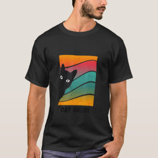 猫好きパパ 顔をのぞかせる猫とお父さん レトロ猫 Tシャツ