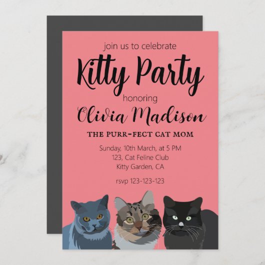 猫好きパーフェクトキャットママ子猫パーティー 招待状 (正面/裏面)