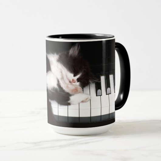 猫好きピアノ鍵盤マグカップ マグカップ (正面右)