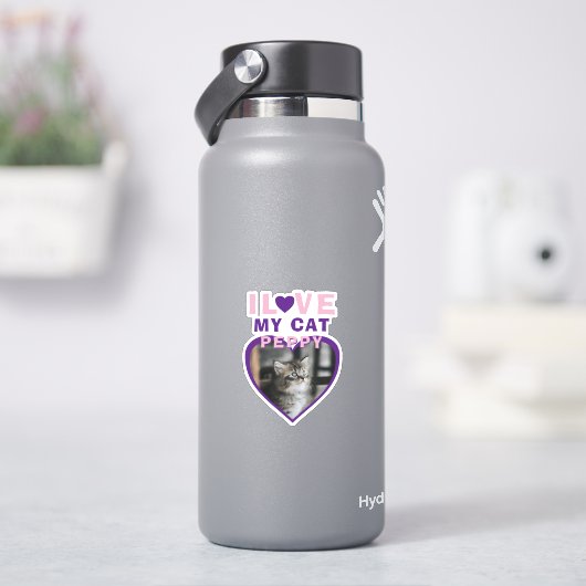 猫好きピンクのハートフォトペット名 シール (HydroFlask)
