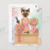 猫好きピンクリボン用乳がん認識度 ポストカード (正面/裏面)