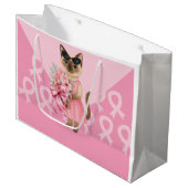 猫好きピンクリボン用乳がん認識度 ラージペーパーバッグ (正面アングル)