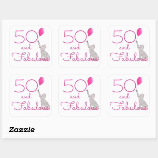 猫好きピンク50と素晴らしい誕生日 スクエアシール (シート)