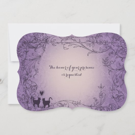猫好きファンシーズパープルビンテージウェディング招待状 招待状 (裏面)