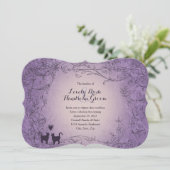 猫好きファンシーズパープルビンテージウェディング招待状 招待状 (スタンド正面)