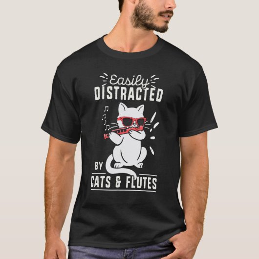 猫好きフルート奏者 達人ミュージシャン 音楽演奏 Tシャツ (正面)