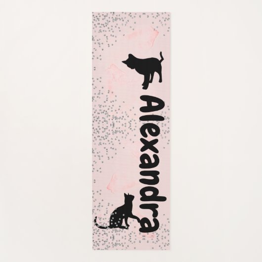 猫好きブラックキャッツダイヤモンドピンク ヨガマット (正面)